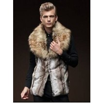 남성가죽조끼 캠핑 라이어 바이크 오토바이 경량 베스트 남자 인조 모피 조끼 슬림 맞는 옷깃 큰 모피 칼라 짧은 양복 조끼 남자 재킷 갈색 가죽 재킷 겨울 따뜻한 코트