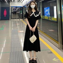 키작녀 원피스 키작은 여자 블랙 프렌치 티 브레이크 여성 여름 인형 컬러 허리 첫사랑 롱 스커트