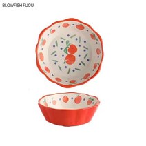 BLOWFISH FUGU 북유럽 도자기 그릇 귀여운 딸기 그릇 샐러드 그릇 과일 그릇 세트, 15cm, 복숭아1P