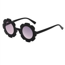 키즈 선글라스 해바라기 꽃 UV400 소년 라운드 프레임, Black Grey, Black