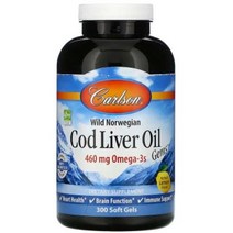 칼슨랩 자연산 노르웨이 코드 리버 오일 레몬향 230mg 300소프트젤 Carlson Labs Wild Norwegian Cod Liver Oil Gems, 300소프트젤 230mg