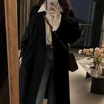 ANYOU 여성 루즈핏 더블버튼 롱 트렌치 코트 빅사이즈