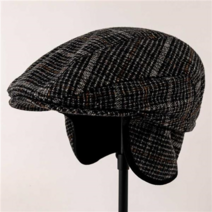 중년 남자 따듯한 겨울 체크 보카시 귀달이 헌팅캡