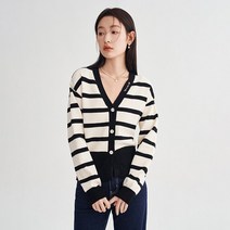 반집업니트 오프숄더니트 Toyouth 여성 카디건 봄 긴 소매 v 넥 슬림 피트 스웨터 클래식 블랙 살구 스트라이프 우아한 세련된상의