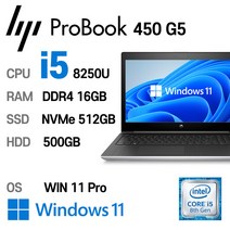 HP Elite Book 450 G5 i5-8250U Intel 8세대 16GB 가성비 좋은 전문가용 노트북, EliteBook 450 G5, WIN11 Pro, 1012GB, 코어i5, 혼합색상