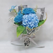 플로랄벨로 납골당 추모 성묘 실크플라워 미니 꽃다발 택1, 볼수국 레이스장미 꽃다발 블루