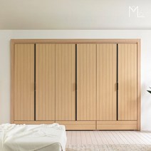 [모로] 이타카 LPM하이그로시 10.5자 겉서랍 통큰 장롱세트, 오크(블랙라인도어)