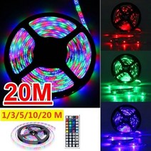 1/3/5/10/20M RGB LED 라이트 스트립 3528 SMD 유연한 색상 변경 빛 문자열 + 44 키 ir 원격 제어 홈 조명 주방 침대 장식, 1M 리모컨이 있는