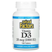 Natural Factors Vitamin D3 내추럴팩터스 비타민 D3 25mcg (1 000 IU) 180정, 1개