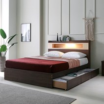파로마 비비드 LED 편백나무 멀티수납침대, 비비드 멀티수납침대+디럭스독립라텍폼스(월넛)