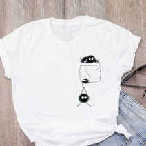 여성용 지브리 이웃집 토토로 더스트버니 프린트 티셔츠 하라주쿠 카와이 레이디 얼짱 재미있는 90 년대 여름