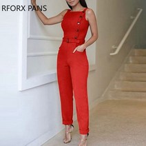 휴양지점프수트 민소매 단색 버튼 디자인 점프수트