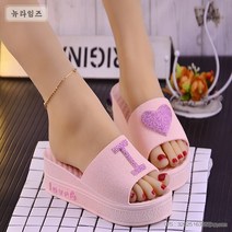 무릎통증 푹신한 디자이너 여성 발목통증 퉁굽 웨지 키높이 슬리퍼 실내화 5cm 슈즈 통굽힐 샌들
