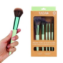 TADA 내추럴 뷰티 메이크업 브러시 세트 5피스 세팅 루즈 파우더 하이라이터 블러쉬 아이섀도우 아이라이너 핑크 769297, Green