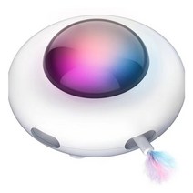 고양이 장난감 ufo 대화형 고양이 장난감 usb 충전 애완 동물 턴테이블 잡기 훈련 장난감 smart 회전 깃털 충전 강아지 고양이 장난감 실내, 하얀