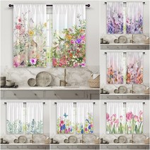 방창 창문형 커튼 수채화 꽃 디지털 인쇄 주방 창 패널 케텐
