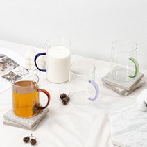 내열 유리컵 투명 머그컵 컬러 손잡이 내열 유리 머그컵 400, 02_라이트그린, 01_460ml