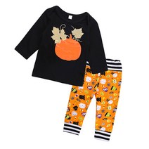 2 pcs 아기 소년 소녀 할로윈 옷 호박 t-셔츠와 바지 의상 세트