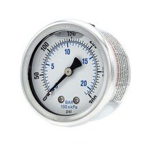 액체 충전 센터 백 마운트 압력 게이지 5.1cm(2인치) 다이얼 0300 PSI 0.3cm(1/8인치) 수 NPT 연결 스테인리스 스틸 케이스 및 베젤 (1) 588809, 1