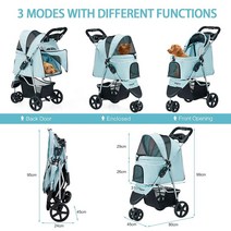 애완 동물 유모차 보관 바구니가있는 고양이 개 접이식 경량 캐리어 트롤리 조깅, Blue