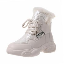 Kamucc Chunky 플랫폼 코튼 패딩 신발 여성 방수 두꺼운 플러시 스노우 부츠 여성 2021 패션 레이스 업 겨울 스니커즈