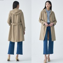 [지센] 여성 후드탈착 벨티드 롱트렌치코트