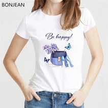 보그 티셔츠 여성 블루 하이힐 가방 립스틱 프린트 tshirt femme 하라주쿠 셔츠 hipster streetwear summer top drop shipping