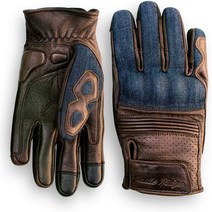 Indie Ridge Denim & Leather Motorcycle Gloves (Brown) with Mobile Phone Touchscreen (Medium)