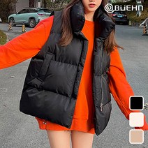 비욘 여성 오버핏 패딩조끼/ 푹신한 볼륨감 포근한 하이넥 집업 패딩 베스트 빅사이즈/ 3color