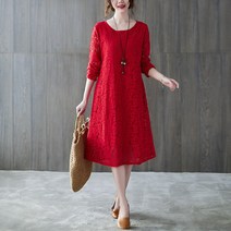 빅사이즈레이스원피스 여성 하프기장 봄계절 단아한 배가리고 슬림해보이는 와이드 루즈핏 긴 소매 이너 2314103765