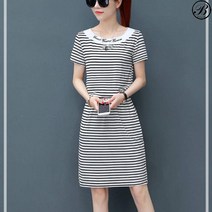 베베티 여성용 온더트니 단가라 반팔원피스