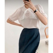 [로맨틱JK] (로맨틱 페미닌) 샤방샤방 오간자 리본 진주 장식 반팔 블라우스