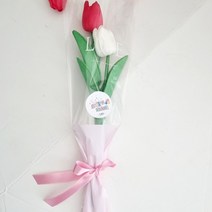 큐티샵튤립한송이포장선물, 화이트레드두송이포장