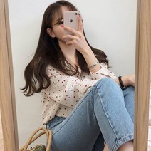 SAMARA 여성 리본 땡땡이 도트 블라우스 셔츠 루즈핏 k11