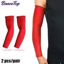 BraceTop 고속건조 UV 보호 러닝 암 슬리브 농구 팔꿈치 패드 피트니스 팔 보호대 스포츠 워머, Red - 1 Pair, L for weight 55-65kg