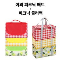 라담 피크닉 돗자리 매트 + 소풍 가방 깔맞춤 세트, 옐로우 체크 매트+쿨러백