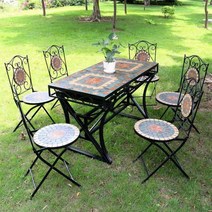 유럽식 발코니 안뜰 모자이크 테이블 의자 조합 야외 야외 테라스 정원 레저 직사각형 식탁 빌라, 6인용테이블1507575(접이식의자)