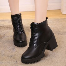 통굽 블랙 앵클 옆지퍼 신발 지퍼 여성 워커 부츠 7cm