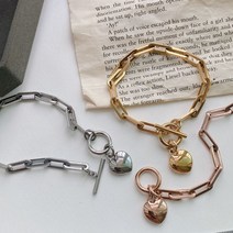 [써지컬스틸] 헬로 하트 토글바 체인 팔찌 ( 3color)