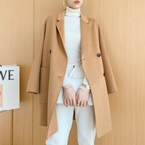 여성 더블버튼 울코트 봄 가을 울 모직코트 핸드메이드 캐시미어 코트 블랙 카키