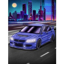 범퍼 셀프 부분 도색 다이아몬드 페인팅 도쿄 스트리트 레이싱 카 닛산 GTR Synthwave 네온 풍경 모자이크, 05 5_14 60x80cm round