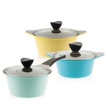 키친웰 벨로스세라믹코팅냄비 3종 세트, 혼합 색상, 양수 냄비 16cm + 20cm + 편수 18cm