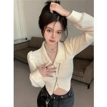 긴소매 상의 SUGAR 벌룬소매 쇼트 점퍼 여성 겨울 가을 언발 클래식 스윗 카라넥 스키니핏 3874532404
