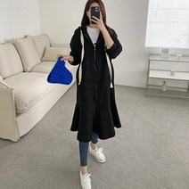 빅걸스토리 빅사이즈 여성용 프릴 러블리 후드 면 기모 원피스 아우터 롱집업