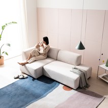 우아미가구 모노 데일리 아쿠아클린 패브릭 3인용 카우치 소파 GM5040 착불, 아이보리