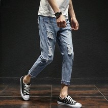 토모나리 토모나리 레드셀비지 데미지 청바지