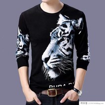 라오농 호랑이남성 긴팔 티셔츠 패기 호랑이 머리 개성 프린트 트 렌 드 슬 남 Wxy 777