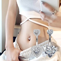 쥬얼리람 블링블링 더블 하트 큐빅 배꼽 피어싱 (더블하트 실버)