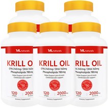 [미국번개배송] 착한명품 마이라이프 내추럴스 NKO 넵튠 크릴 오일 2000mg (인지질 61% 아스타잔틴 1500mcg) 120정 5병
