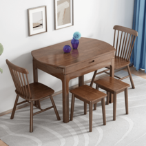 원형 확장 식탁 접이식 테이블 원목 익스텐션 대형, 1.2m 원목 확장테이블B+의자4